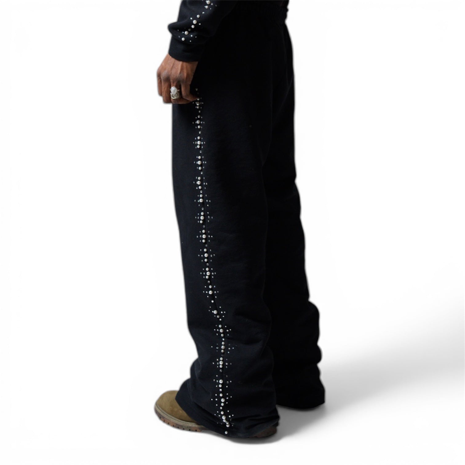 RELAXED-FIT PEARL EMBELLISHED PANTS